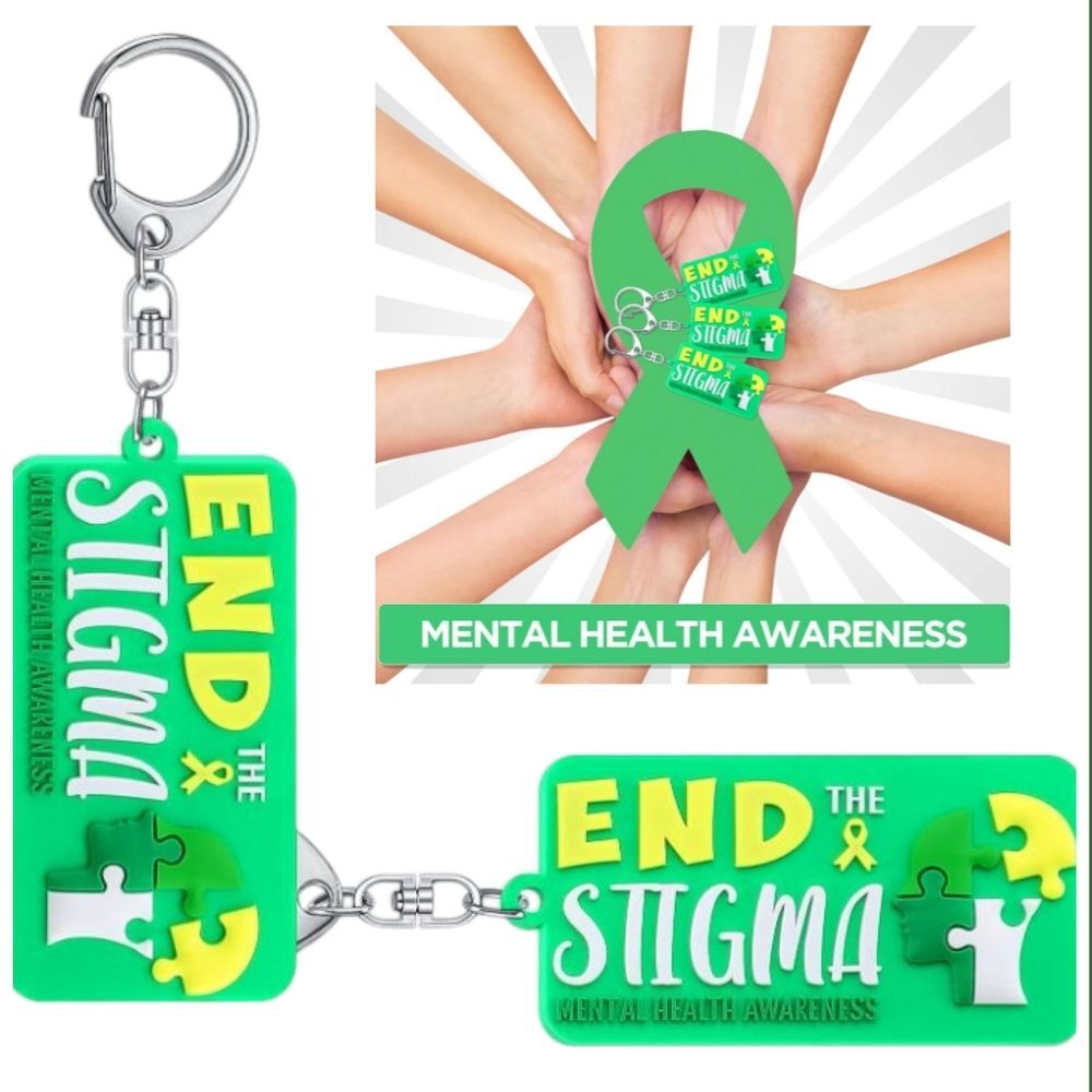 Set Of 2 Green End The Stigma Mental Health Awareness Keychain NWT
